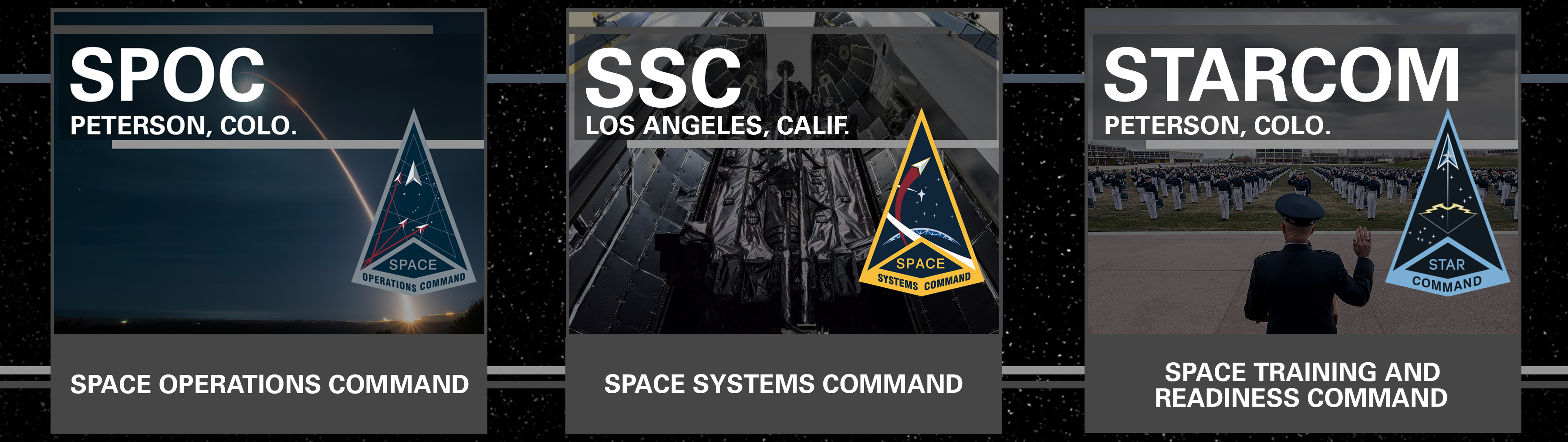 A graphic portraying three USSF commands: SPOC, SMC & StarDelta